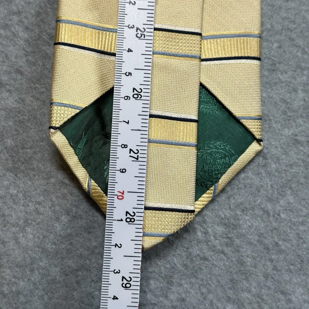 Vintage Tommy Hilfiger Silk Tie USA Gold Stripe Crest Logo Necktie‎ 57x3.5in